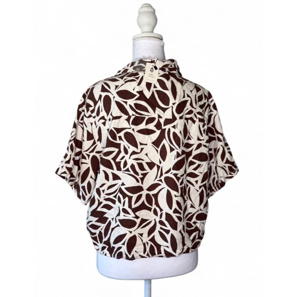 🌿 Sanctuary Linen-Blend Leaf Print Tie-Front Top XL NWT - Picture 2 of 4